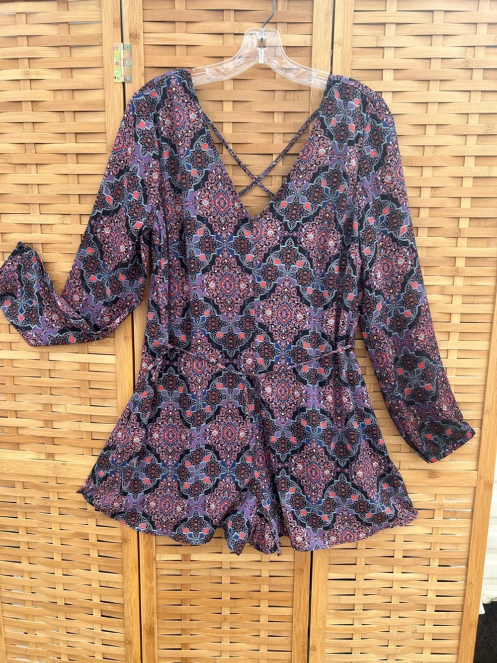 🐾2/$8- Forever 21 Purple Multi Paisley Print Long Sleeve Romper